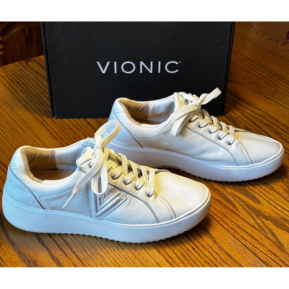 Vionic 8.5M White Women's Casual Leather Sneakers - Picture 2 of 5